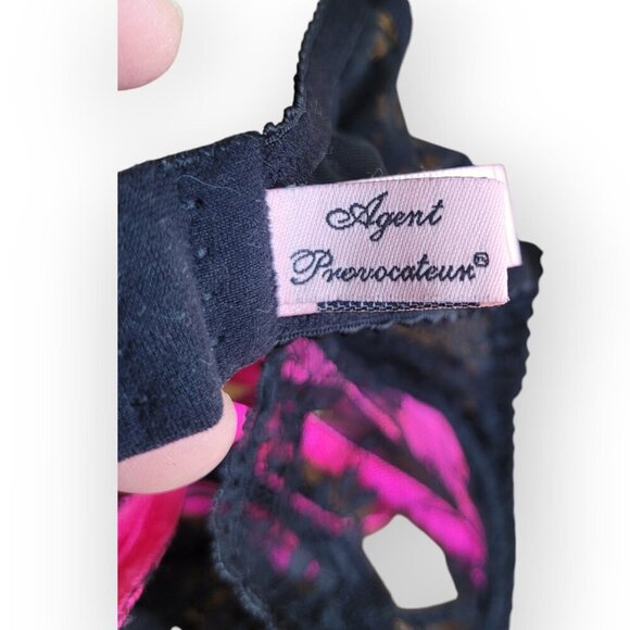 Agent Provocateur Maddy Balconette Bra Fuchsia Black Lace Silk Satin 34C - Picture 10 of 15